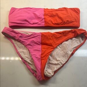 PilyQ Color Block Pink and Orange Bikini Set